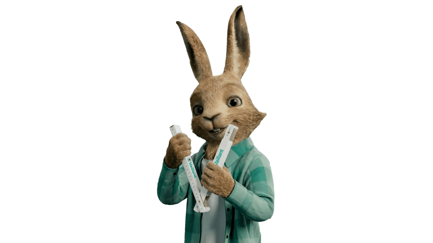 Le lièvre Vaillant tient une règle pliante